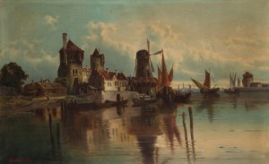 Karl Kaufmann (1843 Neuplachowitz - 1905 Vienne), Paysage de port