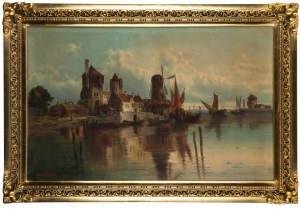 Karl Kaufmann (1843 Neuplachowitz - 1905 Vienne), Paysage de port