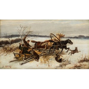 Jan Wolski (19th/20th century), Attack of wolves on a sledge