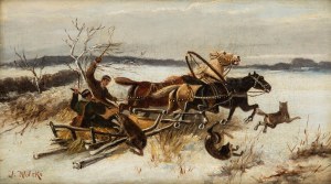 Jan Wolski (19th/20th century), Attack of wolves on a sledge