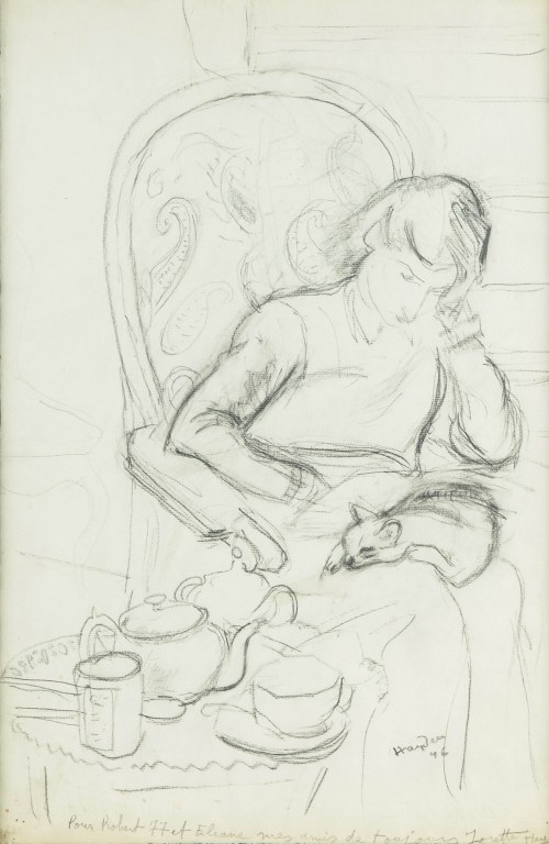 Henryk Hayden (1883 Warszawa - 1970 Paryż), Kobieta z kotem na kolanach, 1946 r.