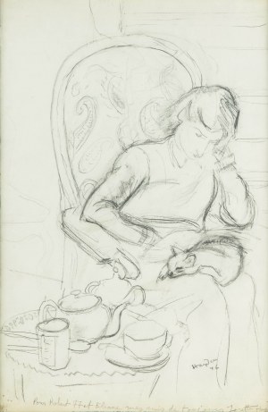 Henryk Hayden (1883 Varsovie - 1970 Paris), Femme avec un chat sur les genoux, 1946.