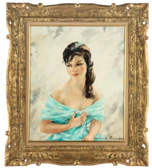 Igor Talwiński (1907 Varsovie - 1983 Paris), Portrait d'une jeune fille en robe bleue