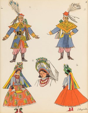 Zofia Stryjeńska (1891 Krakov - 1976 Ženeva), Krakowiak a krakowianka - svadobné kostýmy, 1939.