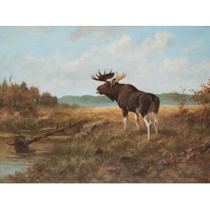 Georg Majewicz (1897 Polkowice - 1965 Münchberg), Moose at a watering hole