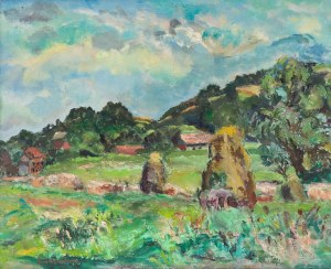 Ewa Przebindowska (geb. 1944), Kalvarienberg-Landschaft II, 1990.