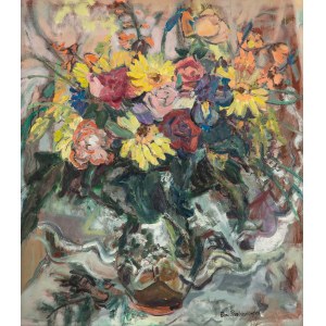 Ewa Przebindowska (b. 1944), Hedgehogs and roses, 1997