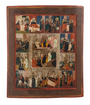 Ikona - Vzkriesenie a 12 veľkých pravoslávnych sviatkov, Rusko, 19. storočie.