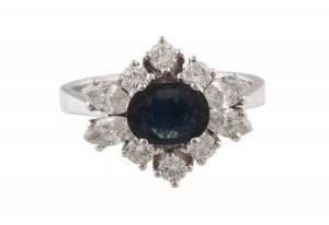 Ring with sapphire and diamonds, 2nd half of 20th century.