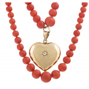 Gold heart bead necklace, 20th century.