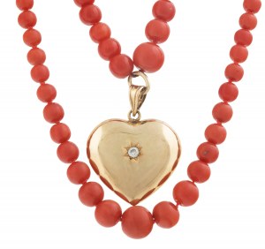 Gold heart bead necklace, 20th century.