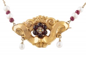 Pendant with pearls and garnets, 20th century.