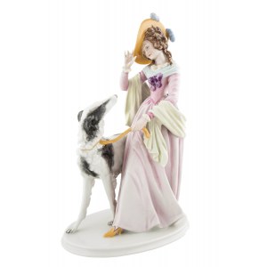 Figurine - Dame mit Windhund, Rosenthal, um 1950.