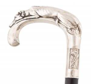 Walking stick with silver handle - greyhound, Western Europe, 19th/20th century.