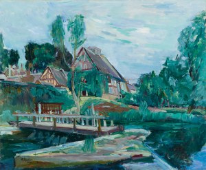 Henryk Epstein (1891 Lodz - 1944 Konzentrationslager, wahrscheinlich Auschwitz), Blick auf die Wassermühle in Houlbec-Cocherel, 1934