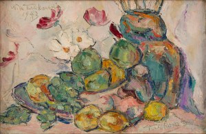 Włodzimierz Terlikowski (1873 Poraj bei Łódź - 1951 Paris), Stillleben mit Obst und Blumen, 1943