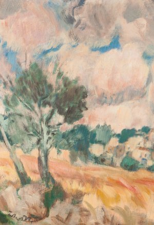 Jan Wacław Zawadowski (1891 Skobełka en Volhynie - 1982 Aix en Provence), Nuages au-dessus d'un champ de céréales.