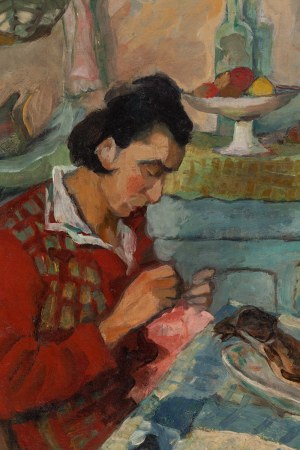 Jacques Chapiro (1887 Dyneburg, Lettland - 1972 Paris), Frau, die an einem Tisch näht, 1922