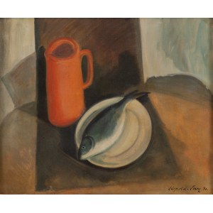 Leopold Levy (1882 Paryż - 1966), Martwa natura z czerwonym dzbankiem i rybą, 1930