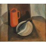 Leopold Levy (1882 Paryż - 1966), Martwa natura z czerwonym dzbankiem i rybą, 1930