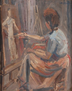 Maurice Blond (1899 Lodz - 1974 Clamart, France), peintre dans l'atelier de l'artiste.