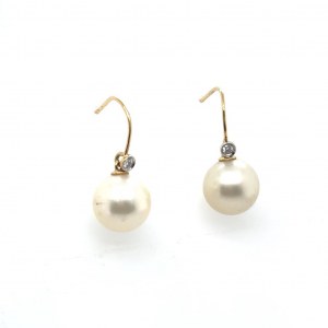 YELLOW GOLD EARRINGS WITH SOUTH SEA PEARLS AND DIAMONDS - AI30504