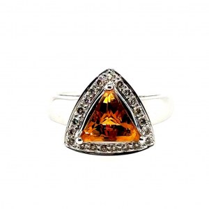 RING IN 14K WHITE GOLD 5.98 GR WITH CITRINE QUARTZ AND DIAMONDS - RNG30516