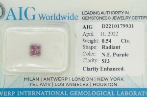 DIAMANT 0,54 CT FANCY PURPLE - SI3 - TAILLE RADIANT - F20415