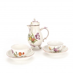 Ludwigsburg coffee pot and cups with flower painting