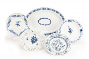 Meissen Assiette et grand plat de service avec peinture bleue