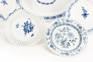 Meissen Assiette et grand plat de service avec peinture bleue