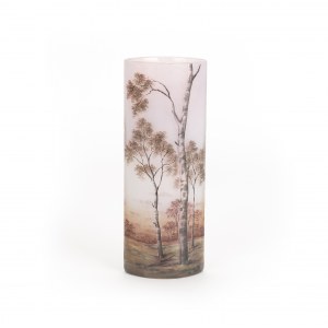 Vaso Daum Frères Nancy con motivo paesaggistico paysage mauve.