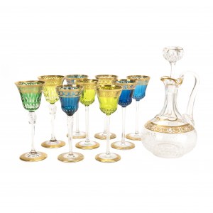 Saint Louis 'Thistle Gold' carafe and 'Callot Gold' wine glasses