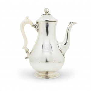 Silver coffee pot with leg handle