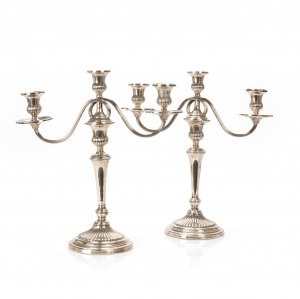 Pair of 3-light silver candlesticks