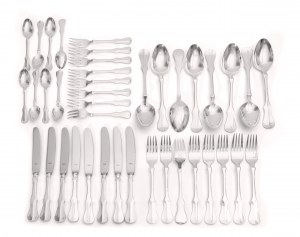 Robbe & Berking 'Old Copenhagen' silver cutlery set and mahogany cutlery tray