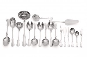 Robbe & Berking 'Old Copenhagen' silver cutlery set and mahogany cutlery tray