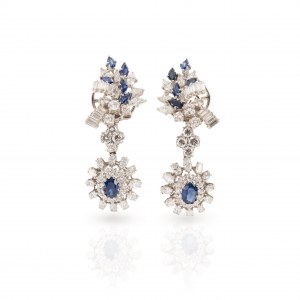 Paire de clips d'oreilles avec saphir serti de diamants