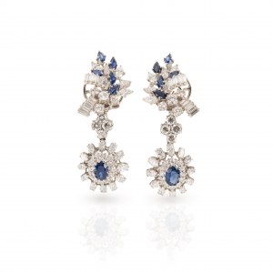Pair of clip earrings set with sapphires and diamonds