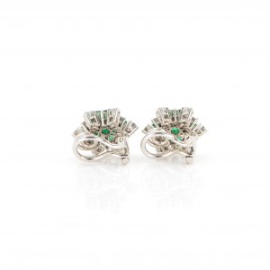 Pair of clip earrings set with emeralds and diamonds