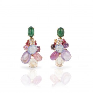 Pair of earrings set with gemstones and diamonds