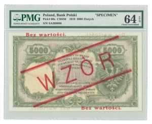 II RP, 5 000 zlotys 1919, MODÈLE - tirage élevé - PMG 64 EPQ