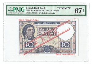 II RP, 10 zlotys 1924 III EM. A. DESIGN - RARE PMG 67 EPQ