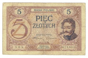 II RP, 5 zloty February 28, 1919 S.2. A. - rare single digit variety