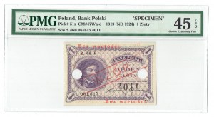 II RP, 1 złoty 1919 S. 46 B WZÓR - PMG 45 EPQ