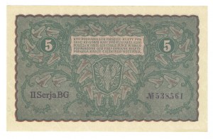 II RP, 5 polnische Marken 1919 II SERIE BG