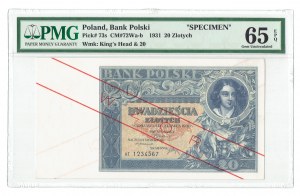 II RP, 20 złotych 1931 AT - WZÓR - PMG 65 EPQ