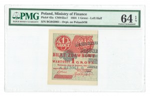 II RP, 1 grosz 1924 BG lewa połówka - PMG 64 EPQ