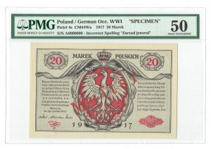 GG, 20 mkp 1916 General - double-sided print- PMG 50 - MODEL.