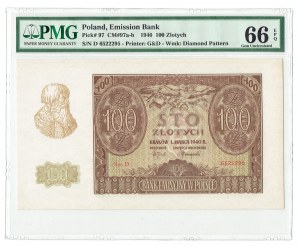 GG, 100 zloty 1940 - D - PMG 66 EPQ